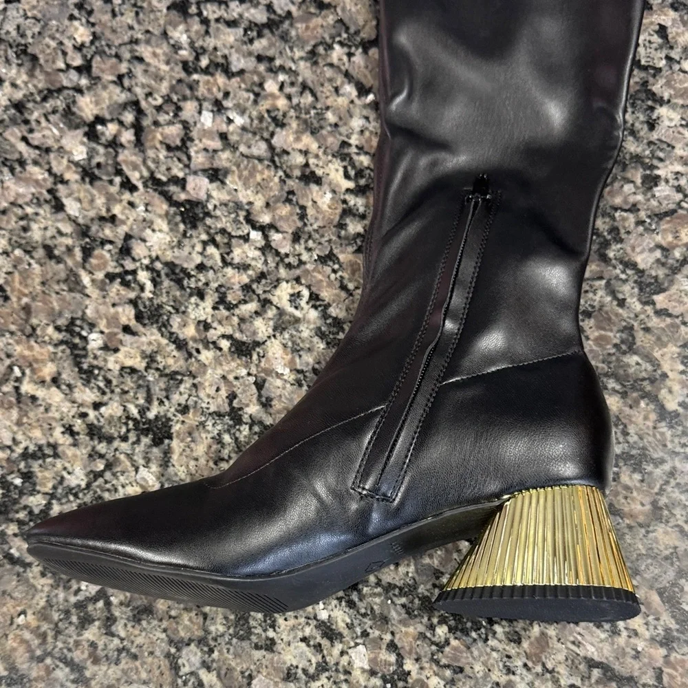 Katy Perry Clara Black square toe Over the Knee Boots with Gold Heel NEW
